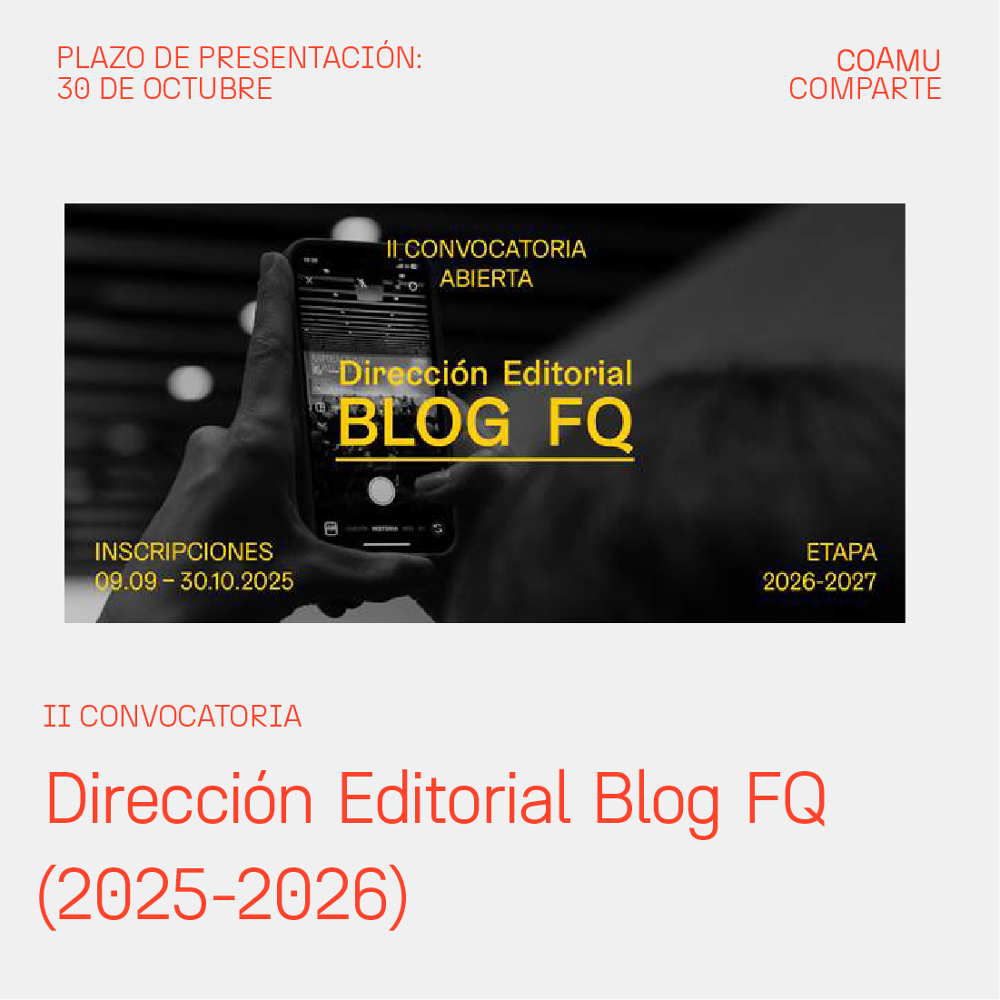 II CONVOCATORIA DIRECCIN EDITORIAL BLOG FQ (2025-2026). FIN DE PLAZO: 30 DE OCTUBRE DE 2025